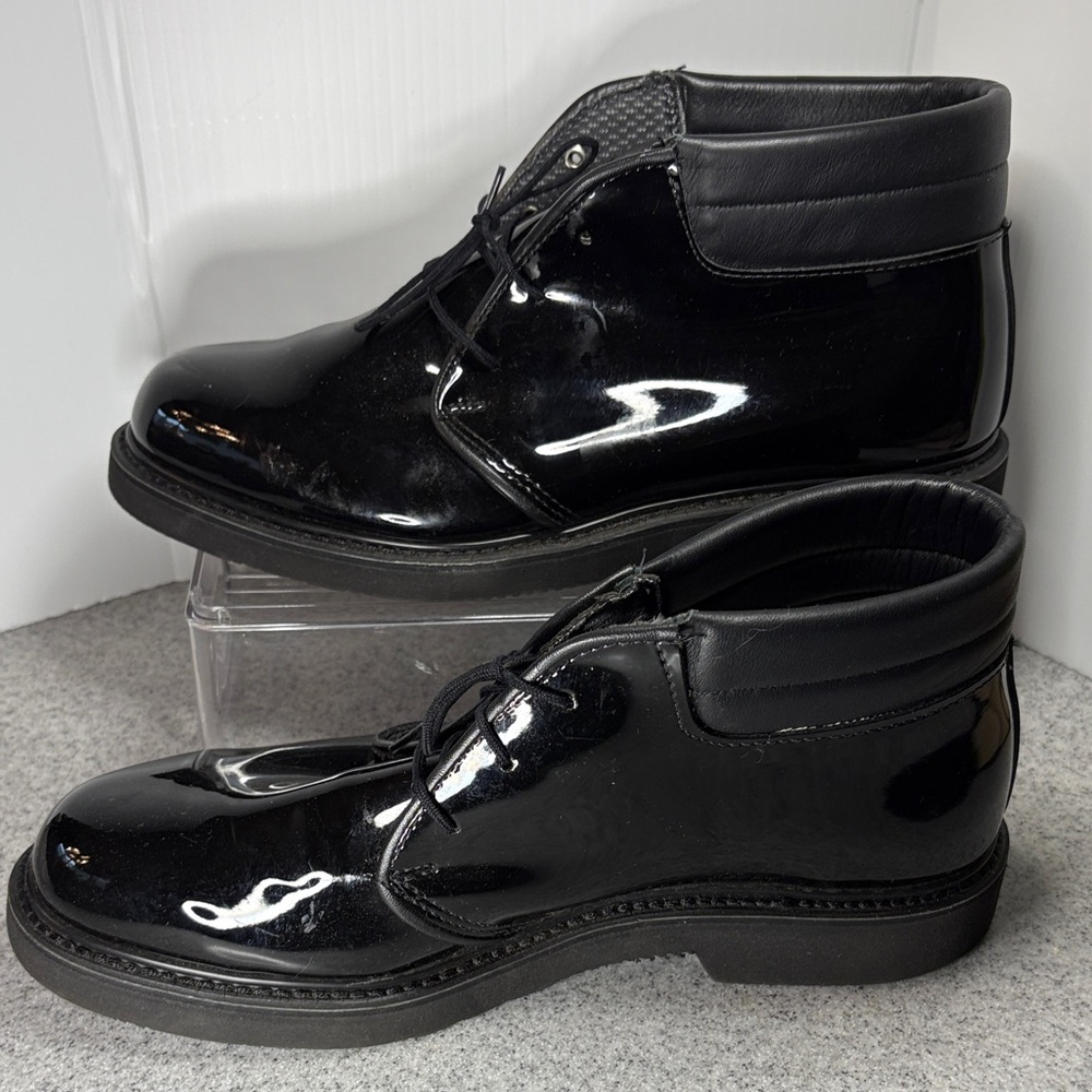 Men's Bates uniform Black Leather Ankle‎ Boots patent leather. Fc5 unworn